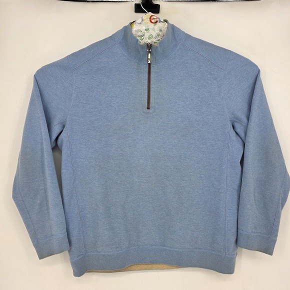 Tommy Bahama Sweater Mens Large Reversible Long Sleeve Pullover Blue Tan FLAWS - Picture 1 of 13